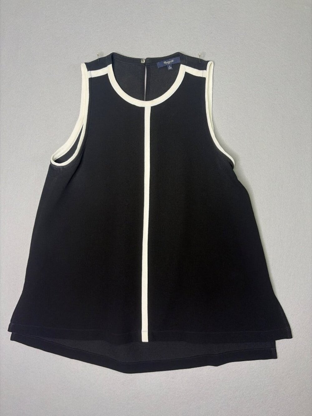 Madewell Size S Black Crepe Canal Tank Top White Trim 60's Retro Style